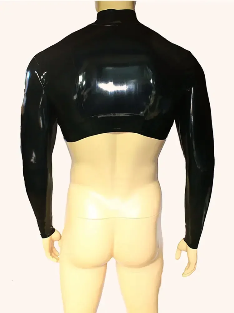 Sexy Falso Látex Colheita Regata dos homens, couro envernizado brilhante, Tops de meia manga comprida, Esticar PVC Muscle Crop Top, Clubwear personalizado