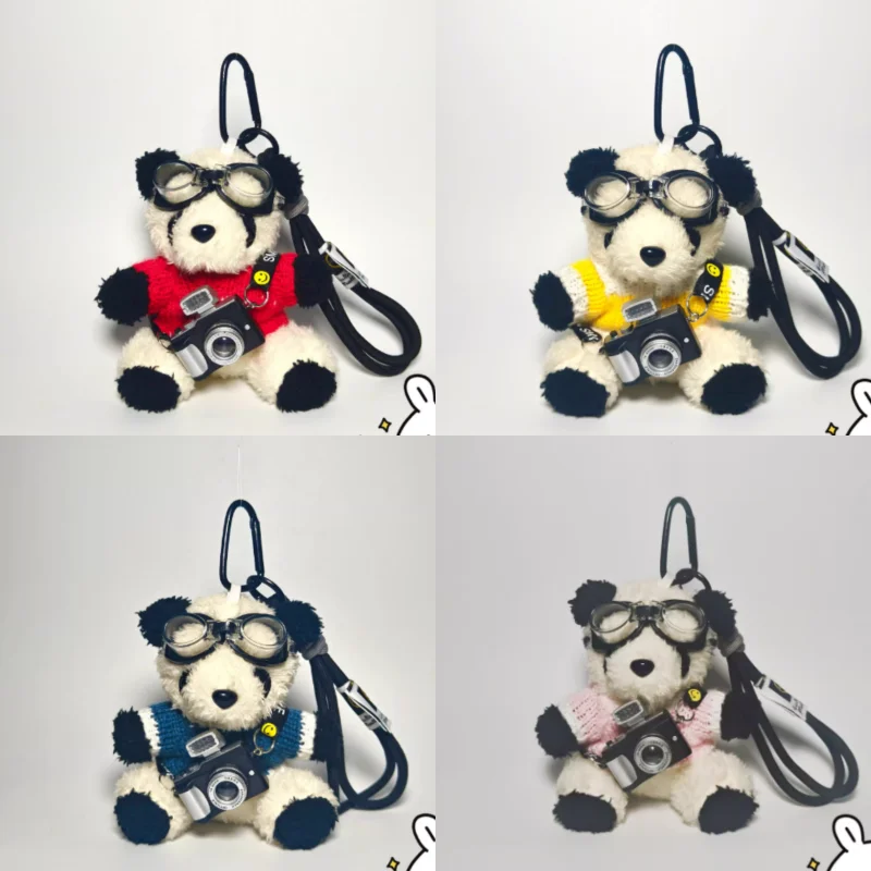 Wunian Original Plush Panda Keychain With Mini Camera Goggles Sweater Cute Cartoon Stuffed Doll Bag Charm Gift For Kids Adults