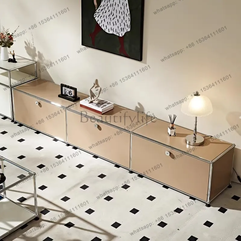 LDModern Modular Low TV Cabinet 3-Tier Sideboard with Drop Doors Customized Cabinet Stainless Steel Tv Stand Living Room