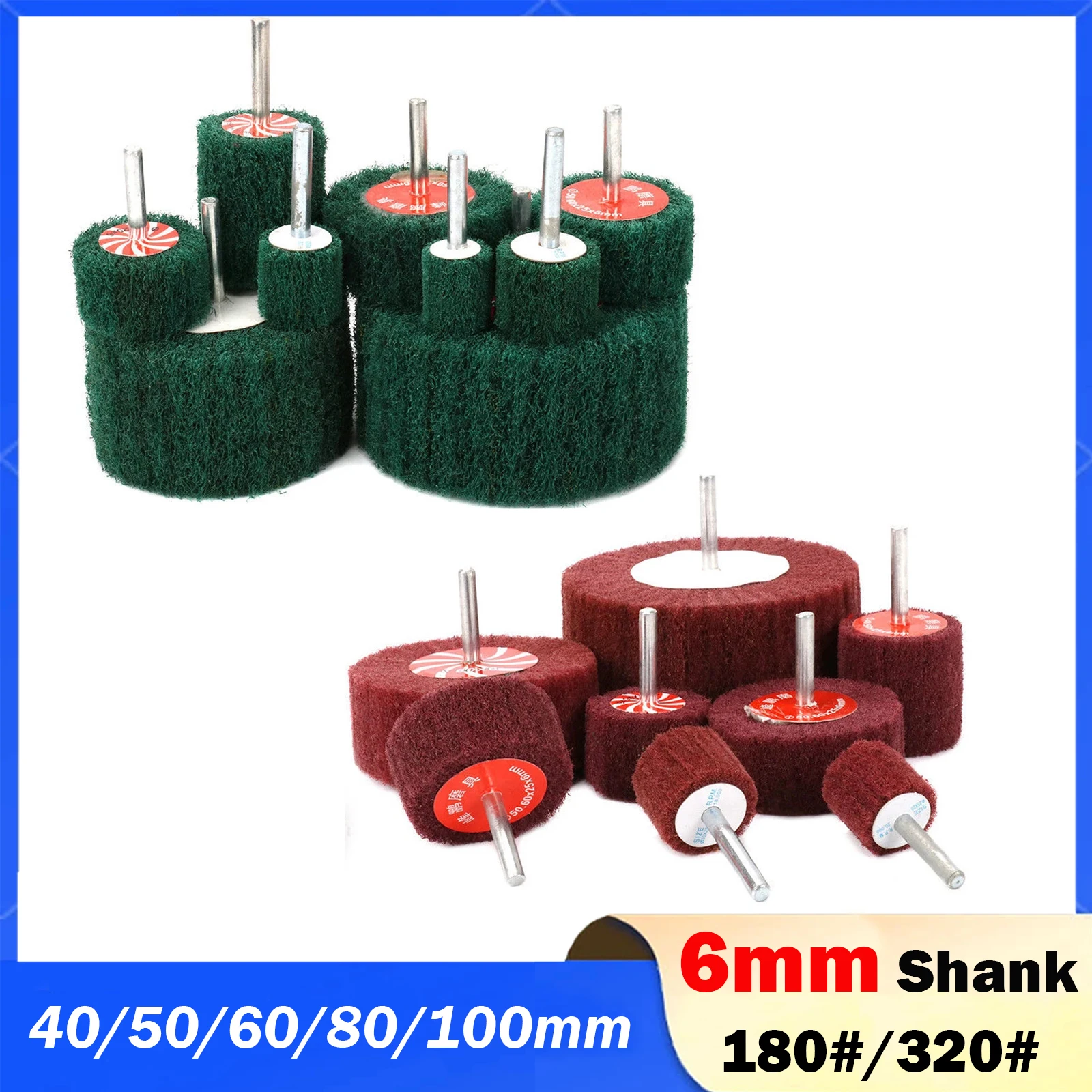 1Pcs/lot Grit 180#/320# Non-woven Flap Wheel Fiber Polishing Brush Scouring Pad Grinding Sanding Head for Drill 6mm 40~100mm