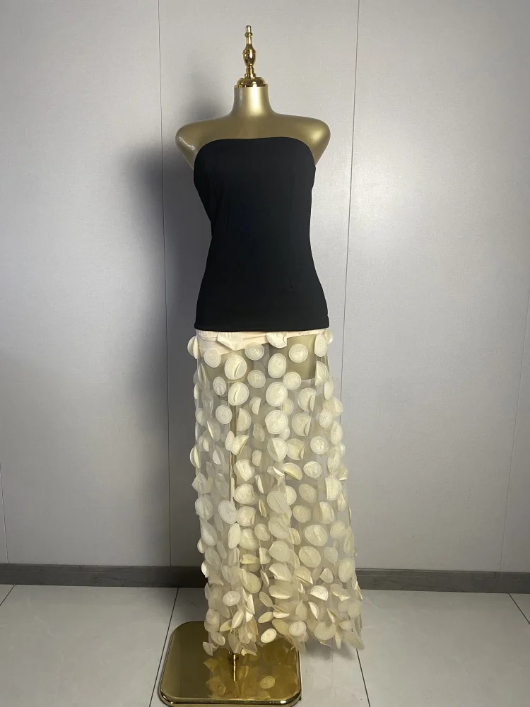 

New Women Sexy Strapless Patchwork Dot Mesh Apricot Dress 2025 Elegant Evening Club Luxury Birthday Party Dresses