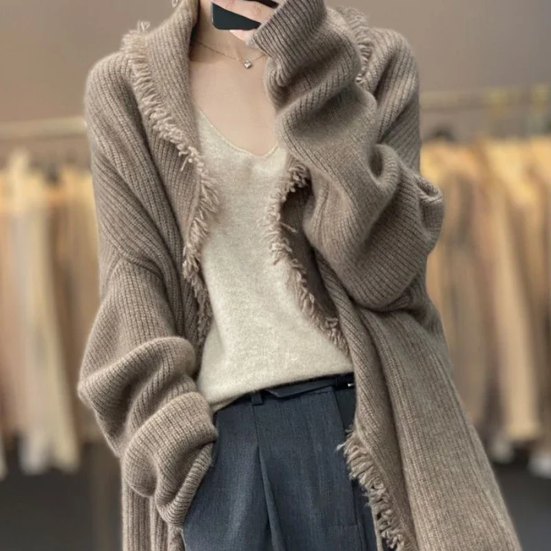 

Knitted Top For Women Black Cardigan Long Ladies Sweaters Jumper Korean Luxury Clothes Sleeve Autumn Winter 2024 Cashmere Trend