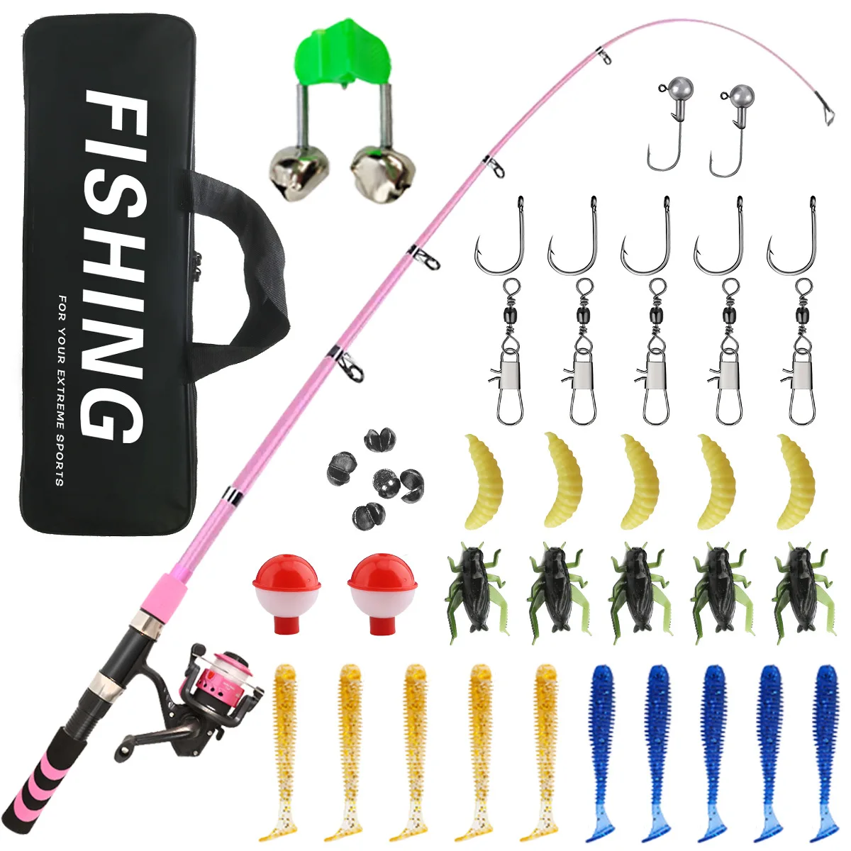 

FTK Fishing Rod Reel Combo Full Kit 1.8m Telescopic Fishing Rods 5.2:1 Spinning Reels Fishing Lures Hooks Accessories Fish Bag