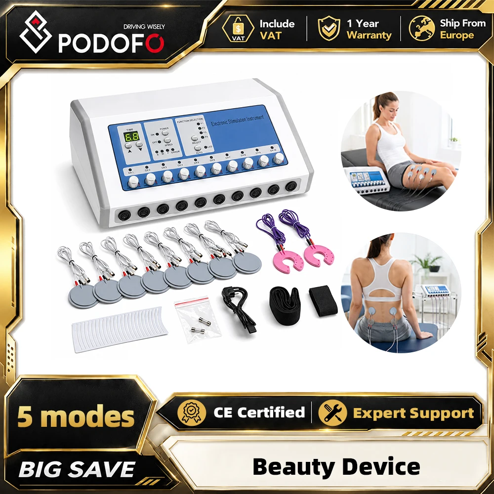 Stimulateur musculaire électrique Podofo Microcurrent EMS, masseur corporel, machine d'électrostimulation pour la perte de poids avec 10 électrodes.