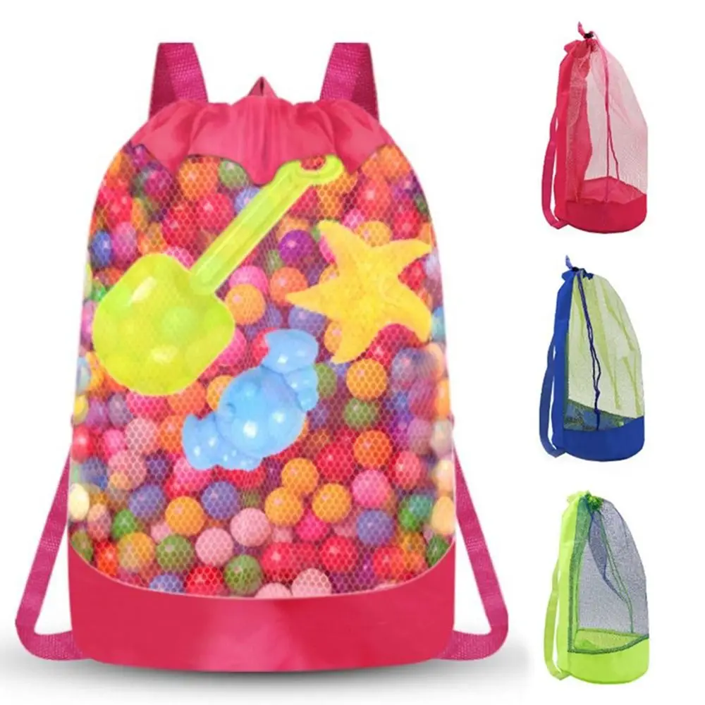 Bolsa de playa de gran capacidad, mochila de natación ligera y plegable, bolsa de almacenamiento de malla con cierre ajustable de secado rápido para niños