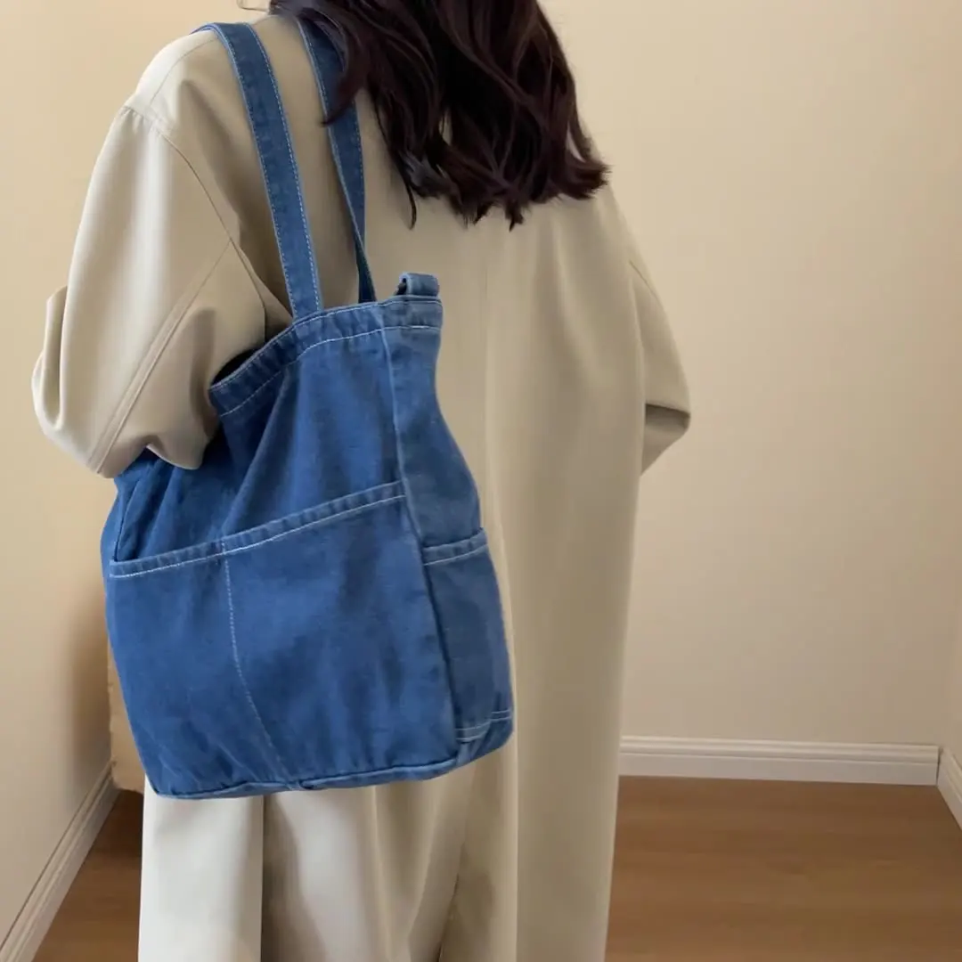 CGCBAG-Sac à Bandoulière en Toile Denim pour Femme, Fourre-Tout Décontracté, Simple, Shopping de Capacité, Initié, École