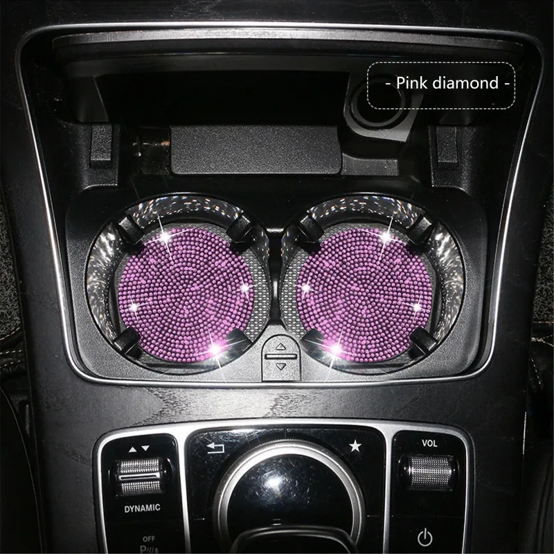 2Pcs Diamond Car Coaster Water Cup Slot Non-Slip Mat Bling Gadget Silica Pad Cup Holder Mat Auto Interior Decoration Accessories