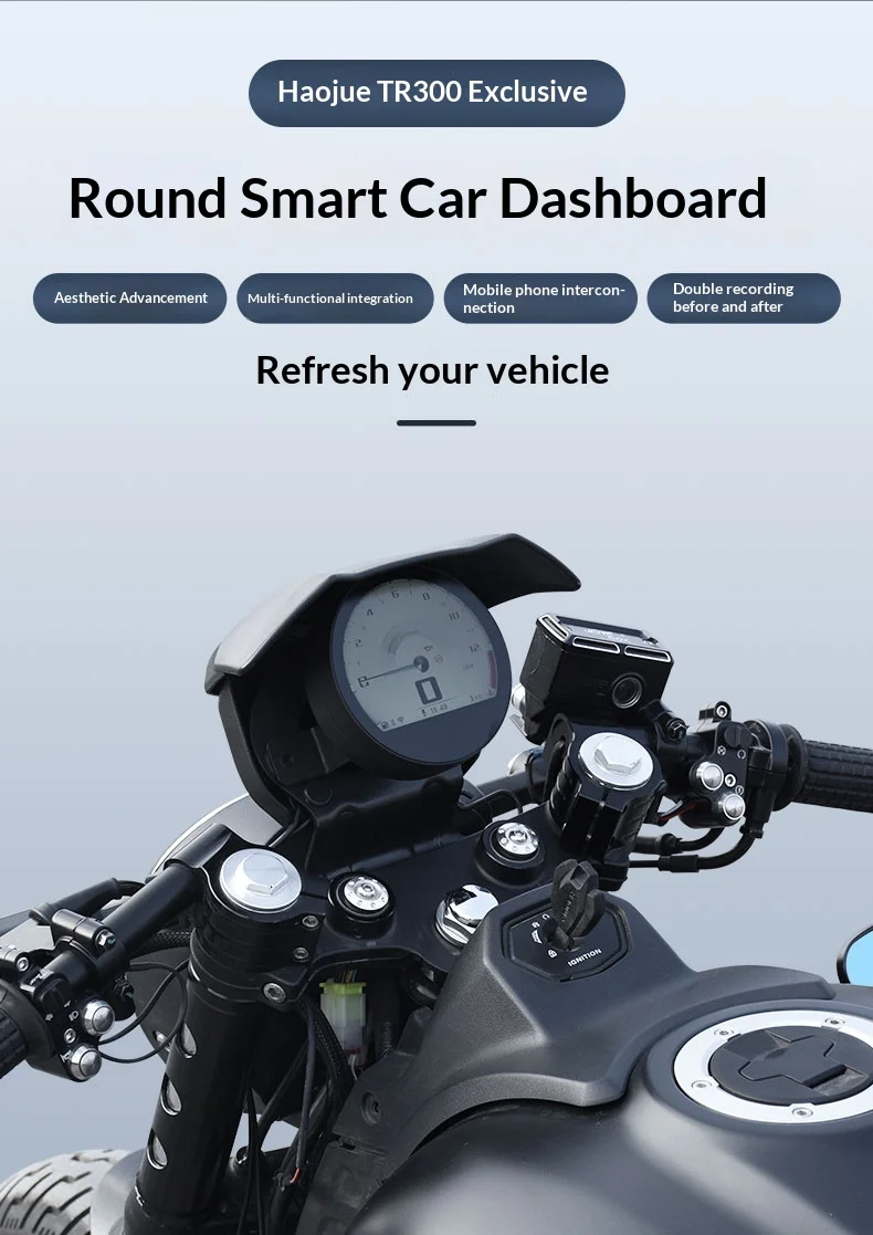 【Premium】For Siqi is a smart vehicle-mounted dashcam with a round retro-style instrument panel suitable for Haojue TR300 motorcy