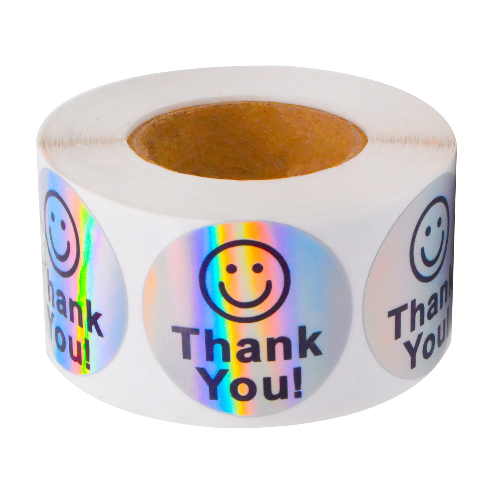500 Sheets Per Roll 1.5inch Thank You Holographic Laser Film Emoticon Stickers Round Outer Packaging Decoration Universal Emoticon Stickers Reward Stickers Gift Decoration Reward Emoticon Stickers Suitable for Home School Decoration Commercial Use - view 6