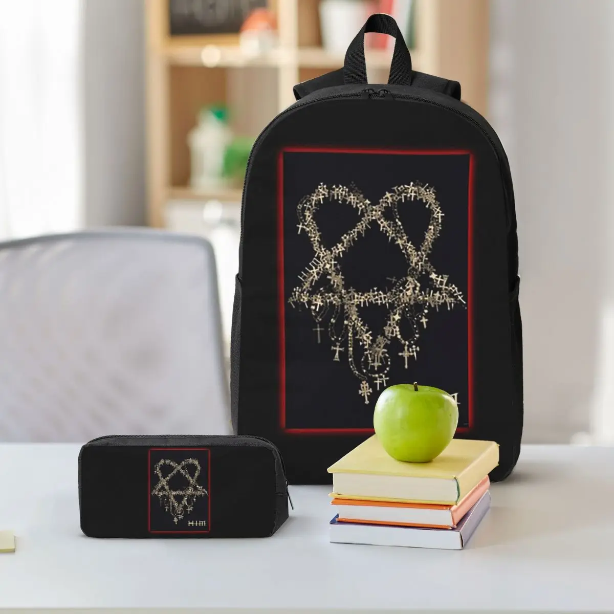 Heartagram Him Music Band Logo Backpack Student BookBag School Bag Shoulder Bags 3ps Insulated Lunch Bag Pencil Case