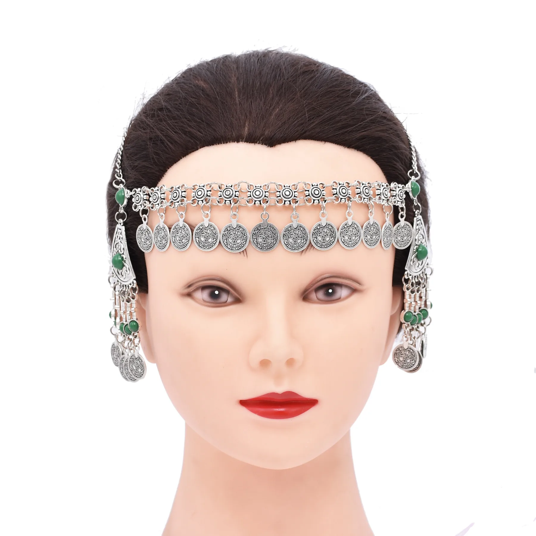 East Asian Vintage Women Hair Jewelry Ethnic Long Coin Tassel Chains Headband Feminina