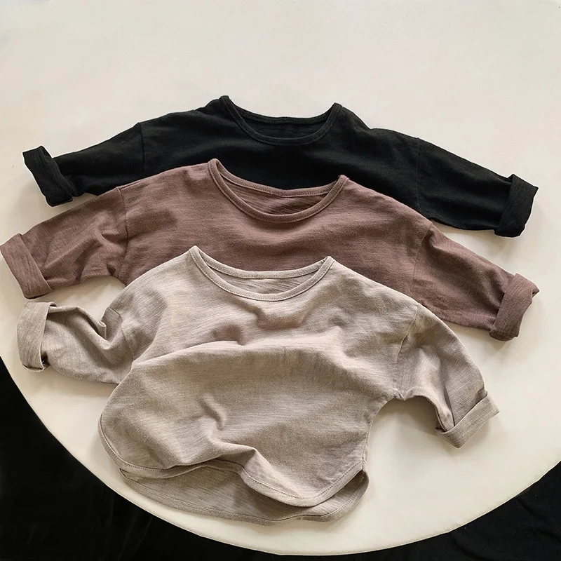 

2024 Spring New Children Long Sleeve T Shirt Baby Cotton T Shirt Solid Girls Casual Tops Cute Boys Soft T Shirts Kids Tee