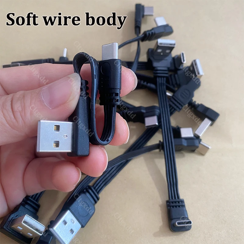 Cltgxdd 1 Stück USB-A-zu-Typ-C-Schnelllade-Datenkabel, gerade/oben/unten/links/rechts abgewinkelt, flacher Silikon-Weichdraht 10/30/50/100 cm – Detail 8