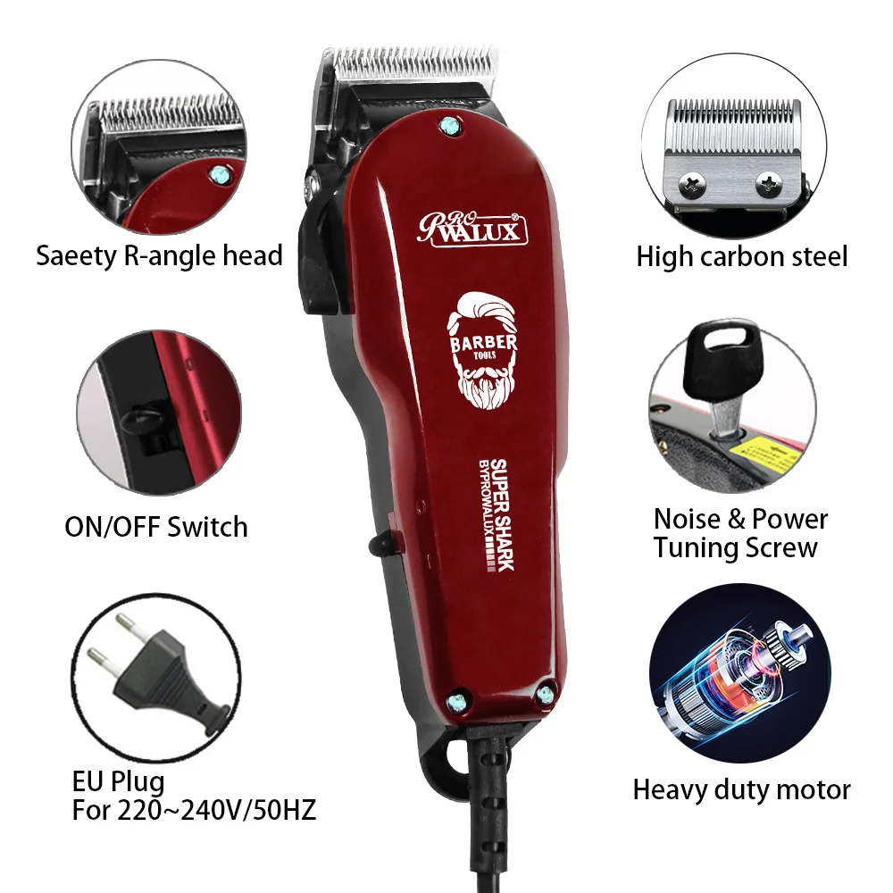WALUX Men's Hair Clipper With Thread EU Plug220V Powerful Hair Trimmer 10W Home Man Hair Trimmer 2M Cable Hair Cutting Machine
