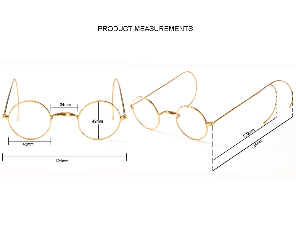 42mm Retro Circle Round Vintage Antique Wire Rimmed Glasses Optical Eyeglasses Frame with Cable Temple for Secure Fit Unisex