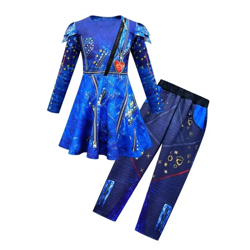 Kinderen Afstammelingen 3 Mal Kostuum voor Meisjes Evie Cosplay Kostuum Childs Fantasia Halloween Kleding Pruik Verjaardagsfeestje Fancy Dress