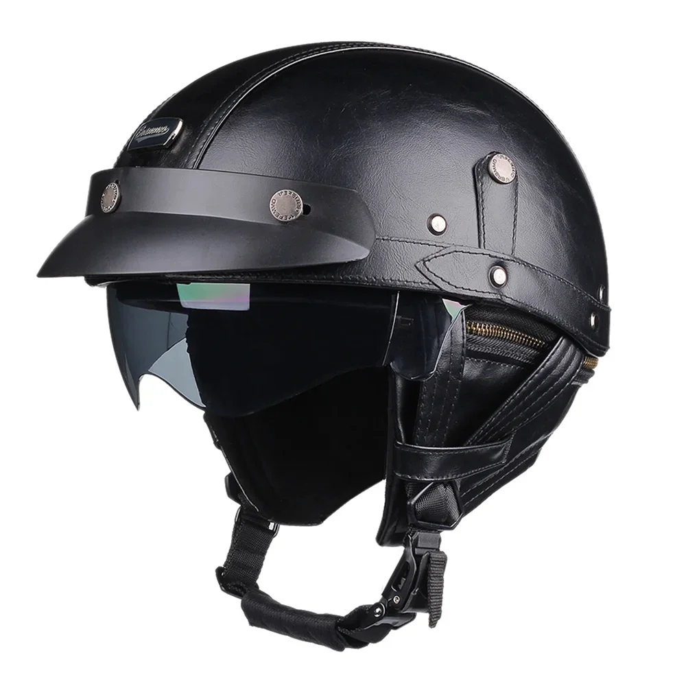 Retro Motorhelm DOT Certificering Moto Helm Heren Dames Halve Helm HD Lens Casco Vier Seizoenen Rijden Scooter Capacetes - afbeelding 1