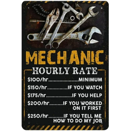 

Vintage Wall Decor Retro Vintage Metal Sign Mechanic Hourly Rate Reproduction