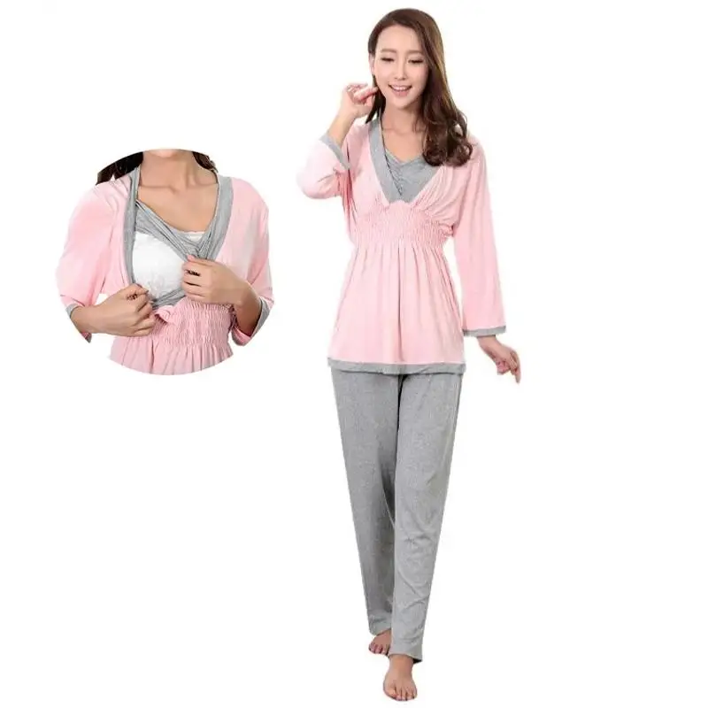 Maternity Nightgown Breastfeeding Pajamas Pregnancy Sleepwear Women Nursing Pajamas Set Soft Autumn Winter 2pcs/set Home Clothes