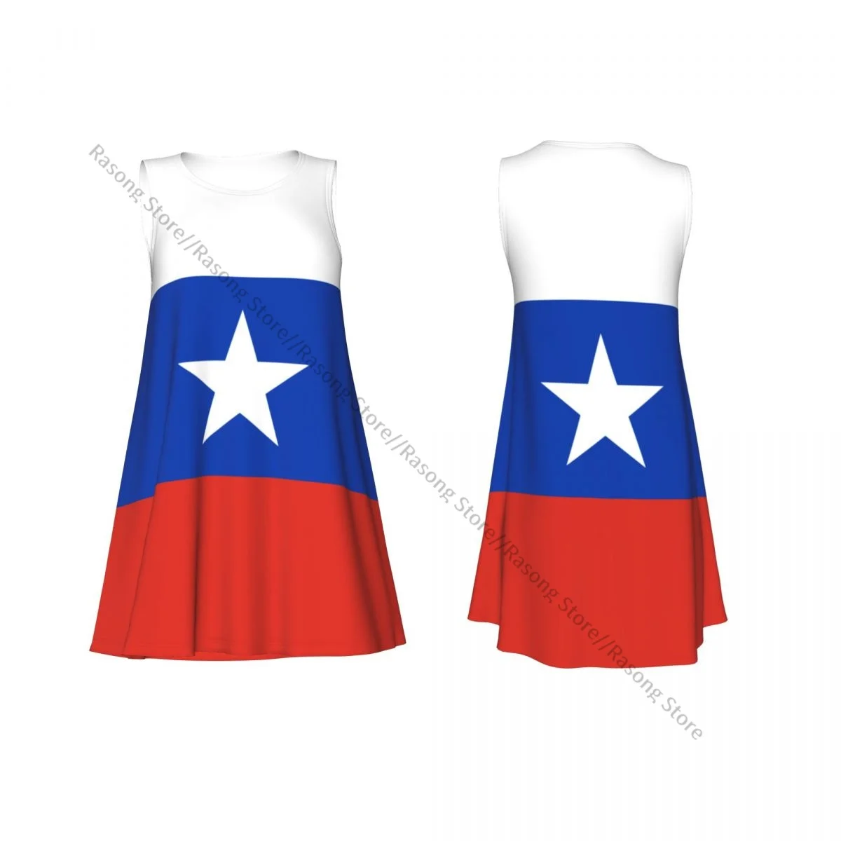 ชุดสตรีฤดูร้อนชุดลําลองเสื้อยืดชายหาดปกคลุมธงชิลีชุดถัง