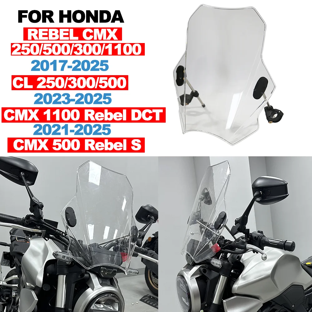 

FOR HONDA Rebel CMX CL 500 300 250 1100 DCT/S FOR Street Bikes Universal Motorcycle Front Windshield Wind Deflector Windscreen
