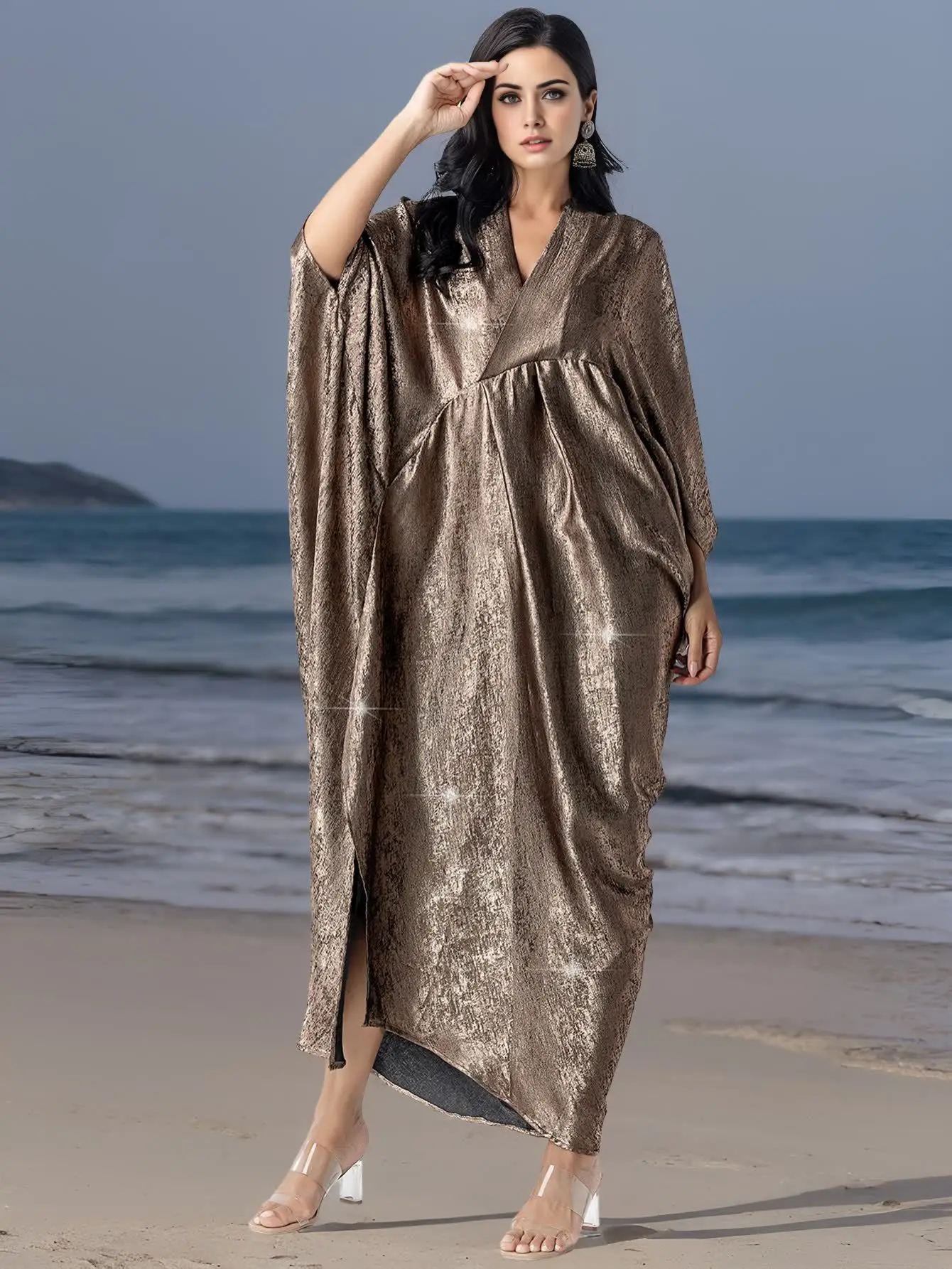 

Fashion Middle Eastern Robe Abaya Dubai Turkey Modest Evening Party Dresses Bat Sleeves Elegant Muslim Middle East Ramadan Gowns