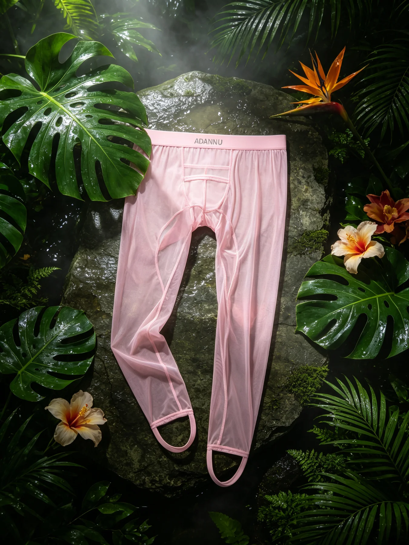 Herren-Mesh-Langhose als Basisschicht, leichtes, atmungsaktives Mesh-Material, breiter elastischer Bund, schmal geschnitten, transparente Hose, für Zuhause und Freizeit, Herren – Detail 4