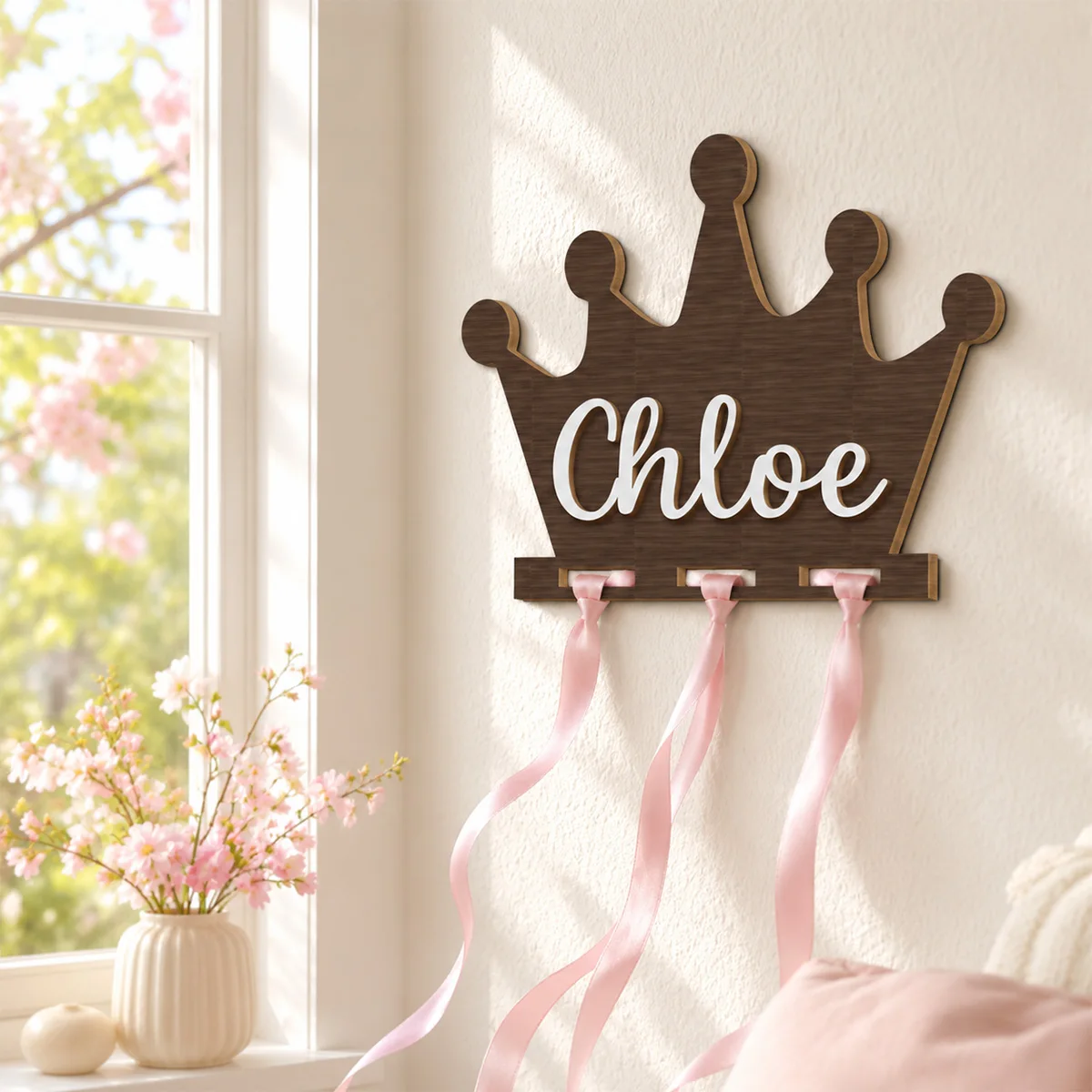 1pc personalized double-layer wooden surname brand, customizable name, crown design, decoration, holiday gifts