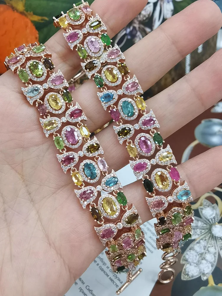 Rose Gold Color Rainbow Colorful Cubic Zirconia Bracelet for Women Girls Luxury Wedding Bangle  Vintage Party Jewelry Gift