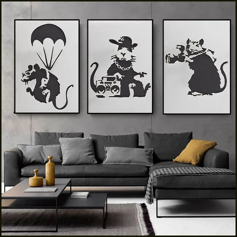 Graffiti Banksy Street Rat Poster Vintage Abstract Print Canvas Painting Wall Art Pictures for Living Room Home Decoration Mural
