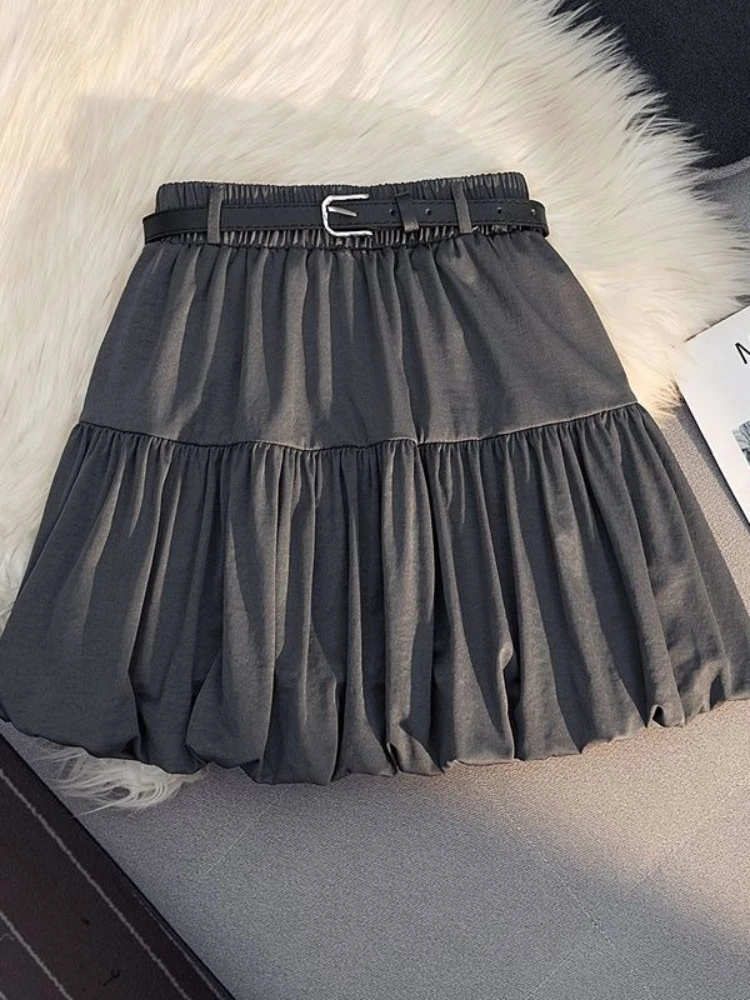 

Юбка в корейском стиле, повседневная, однотонная, женская, винтажная, с завышенной талией, мини-юбка, в японском стиле Харадзюку, милая одежда