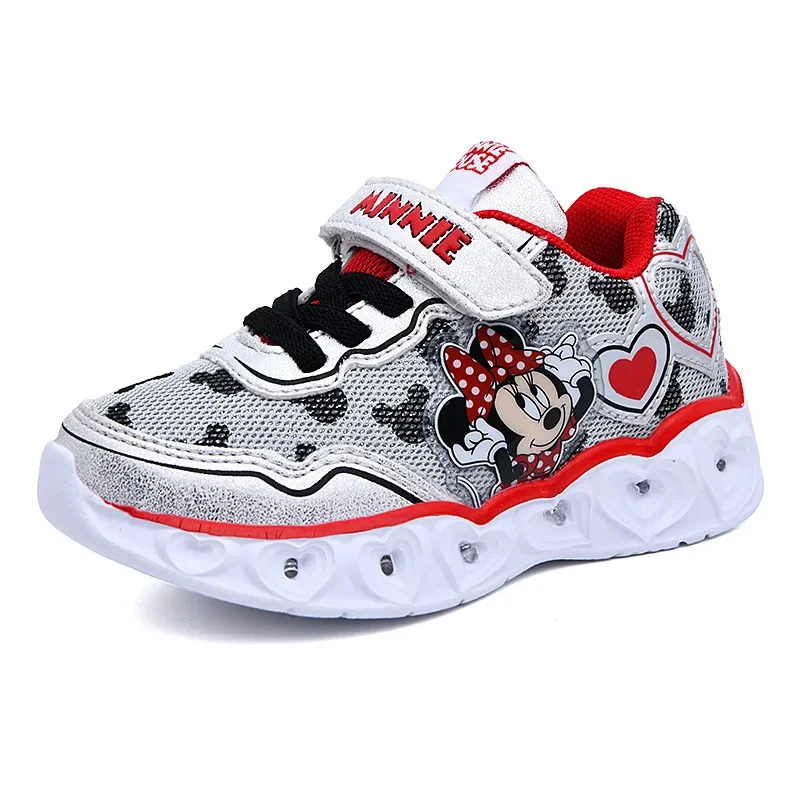 Disney cartoon children led flashing shoes new girls casual sports shoes Minnie baby girl shoes Non-slip breathable shoe