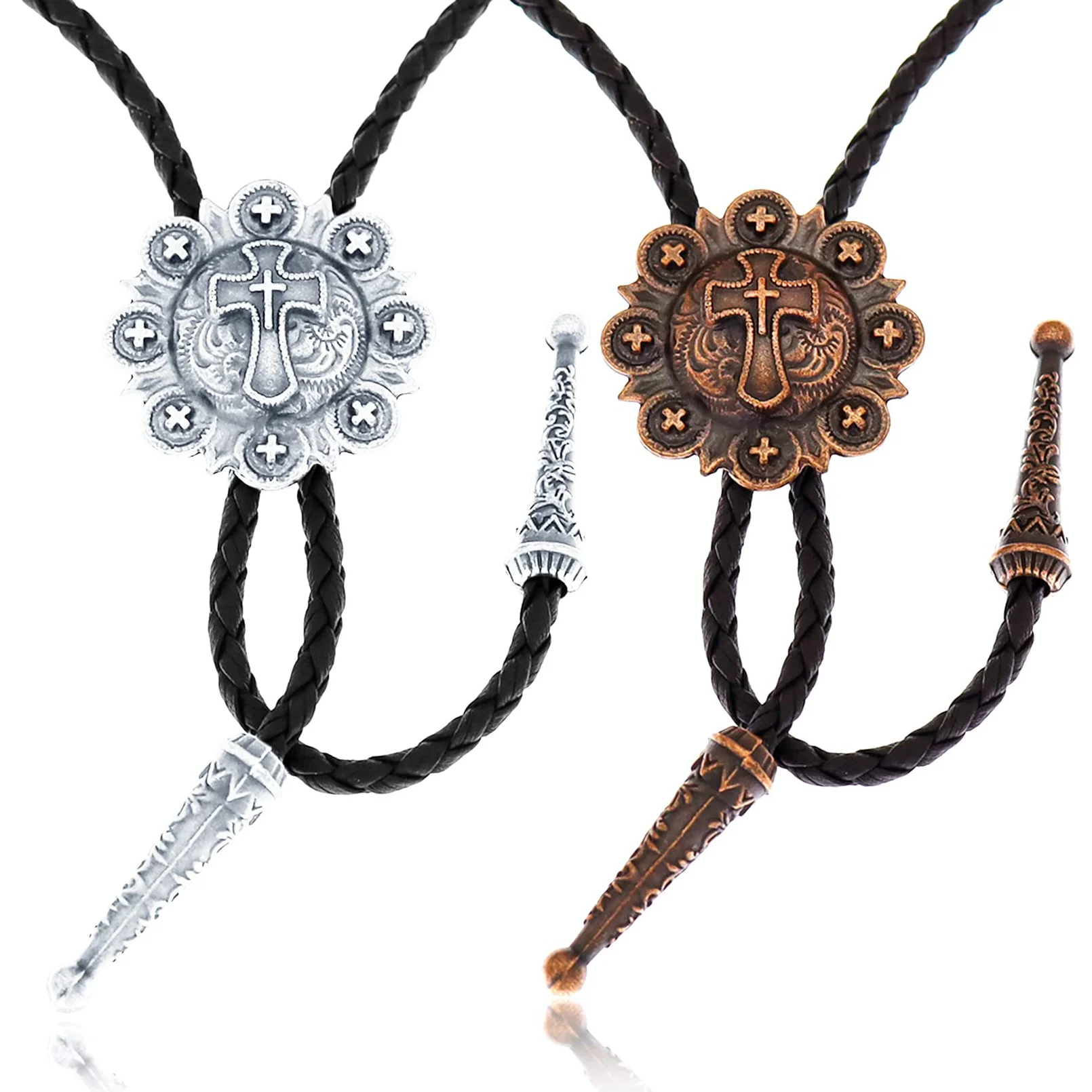 Rechicgu Vintage Kreuz Stern Anhänger Bolo Krawatte Männer Western Cowboy hand gefertigte Leder Krawatte verstellbare Rodeo Schmuck Zubehör