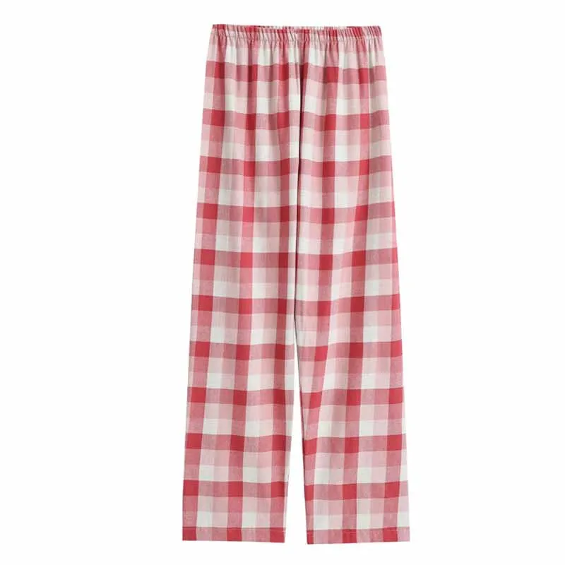 Women Plaid Pajama Pants Brushed Cotton Loose Homewear Sleep Trousers Elastic Waist Casual Loungewear Suitable for All Seasons