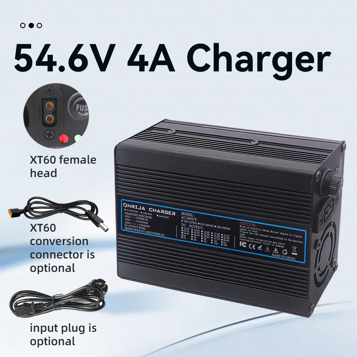 54.6V 4A charger quick aluminum shell suitable for 13string 48.1V Lithium Battery Charger detachable connector plug is optional