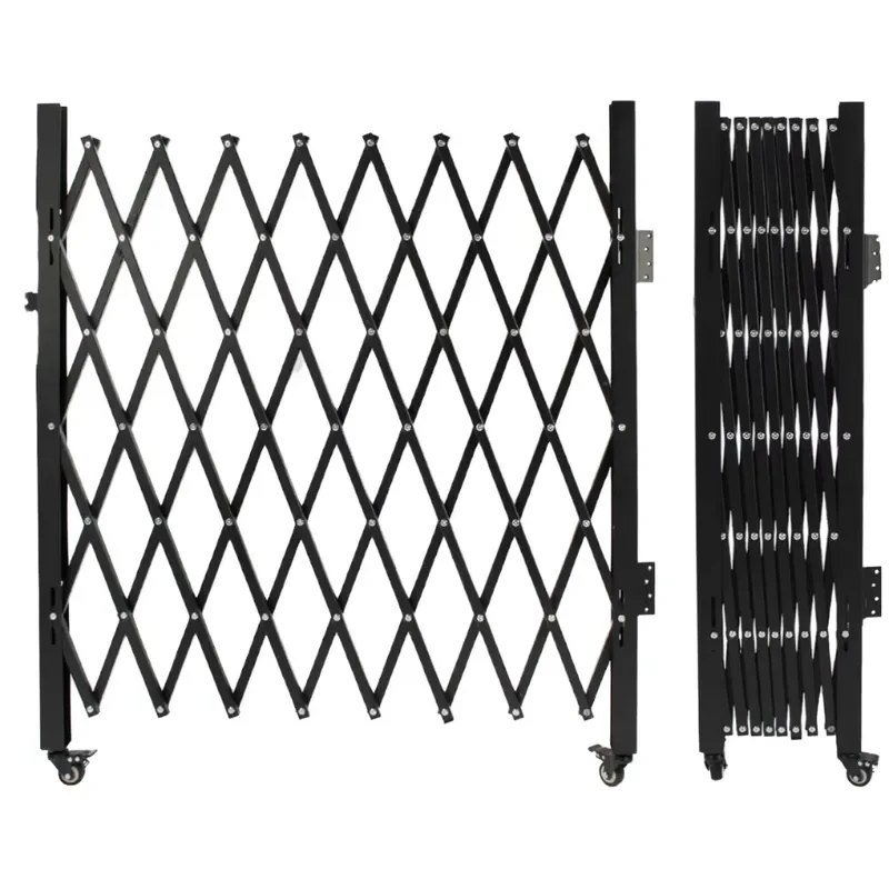 Double Folding Steel Accordion Security Gate 87*85in Flexible Expanding Heat Treated Industrial 360 Rolling Barricade Gate