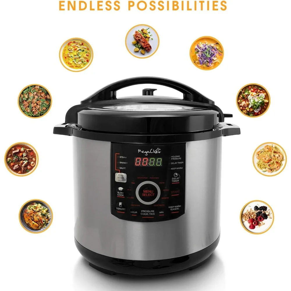 12 Quart Digital Pressure Cooker with 15 Preset Options and Glass Lid, Silver