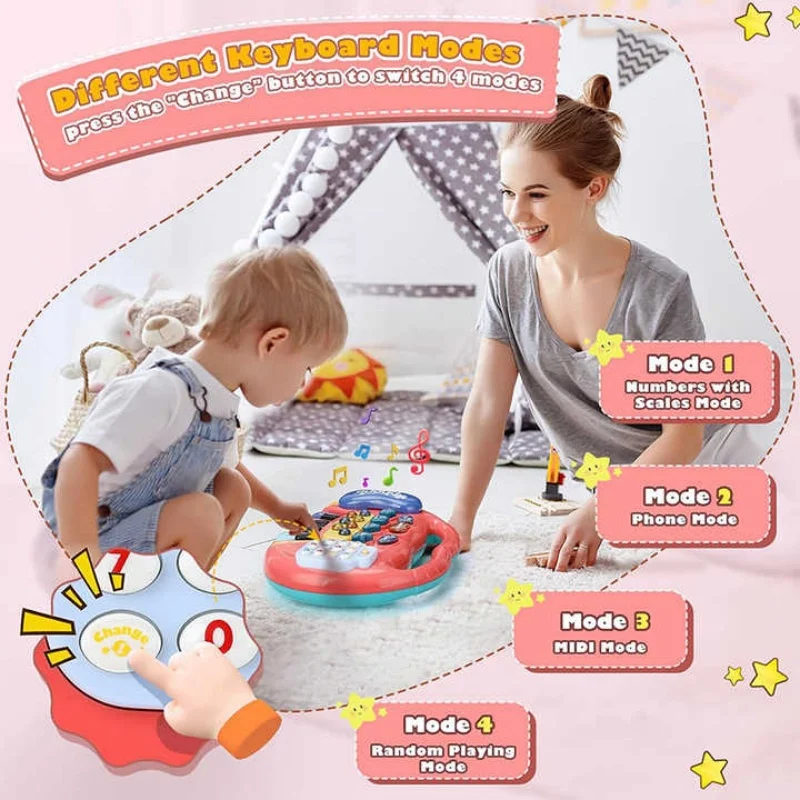 Baby-Musikspielzeug mit Tierklang, Kinder-Klaviertastatur, elektrisches blinkendes Musikinstrument, frühes Lernspielzeug für Kinder