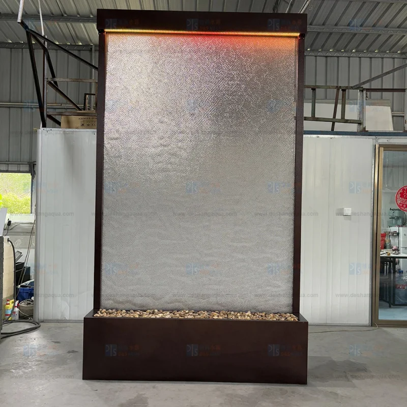 custom.Contemporary Rectangle 304 Stainless Steel Mesh Four Seasons Powder Coated Waterfall LED Lighting Floor Standing