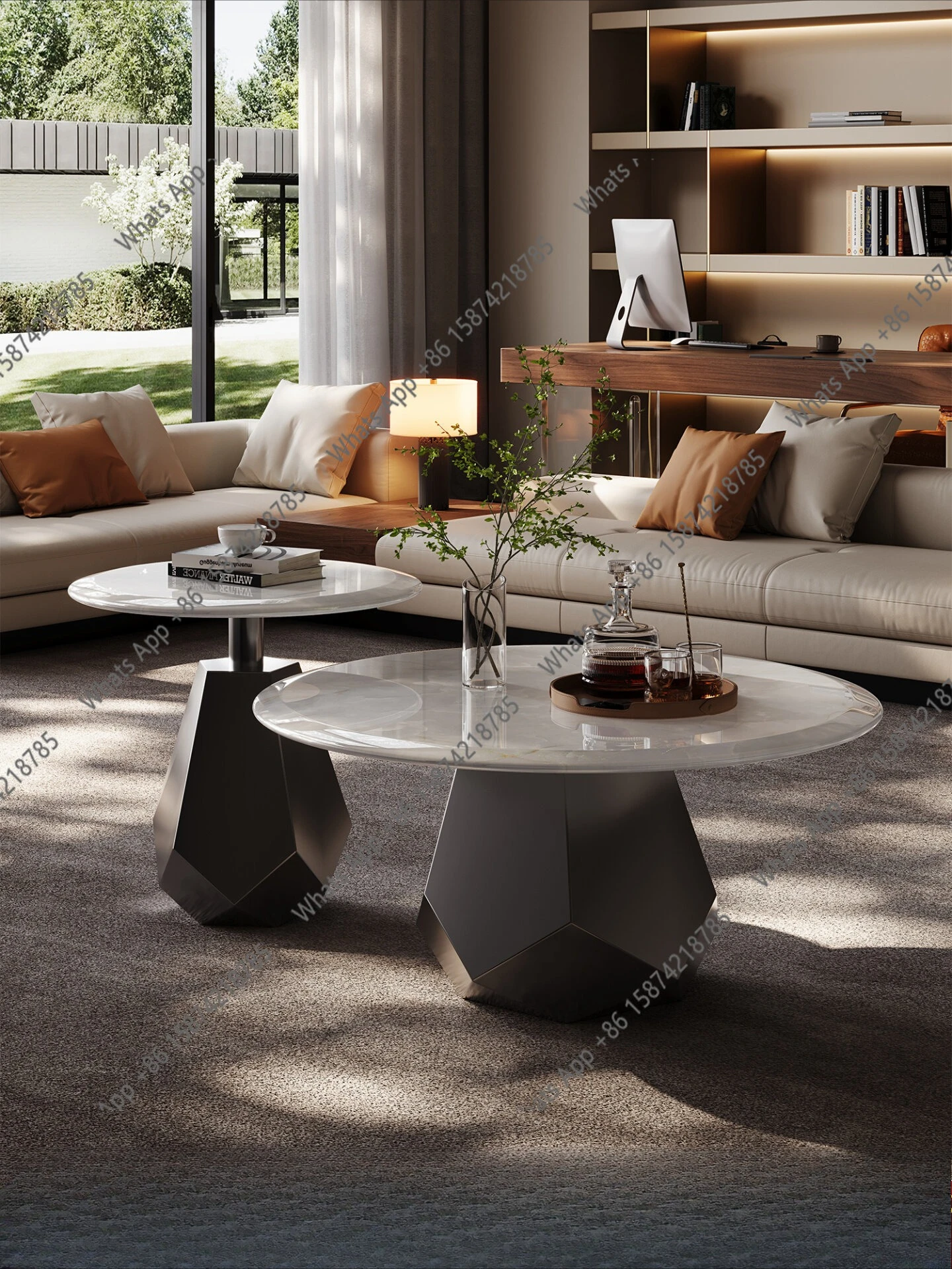 2026 new Italian minimalist luxury stone coffee table side table combination living room household marble high-end wabi sandy wi