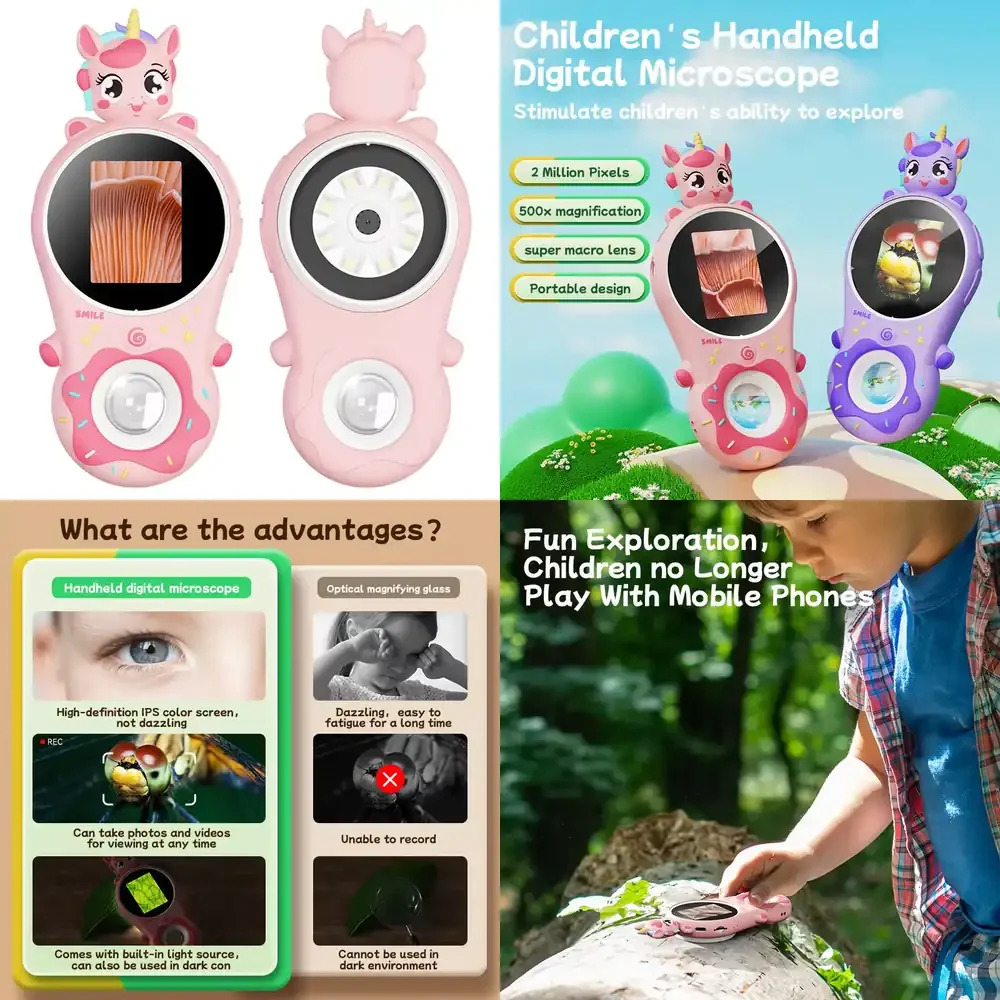 

Kids Microscope Kit for Beginners with LED Light 500x Magnification Science Educational Gift Toy for Boys and Girls Birthday