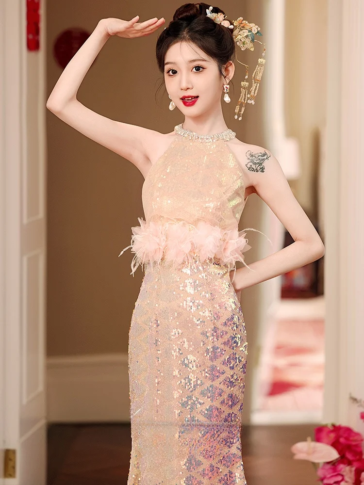 

Ele Fi Tail Wedding Dr Women's New 2025 Luxury Cus Made Engagement Gown Sparkling Evening Dr Bride Morning Robe