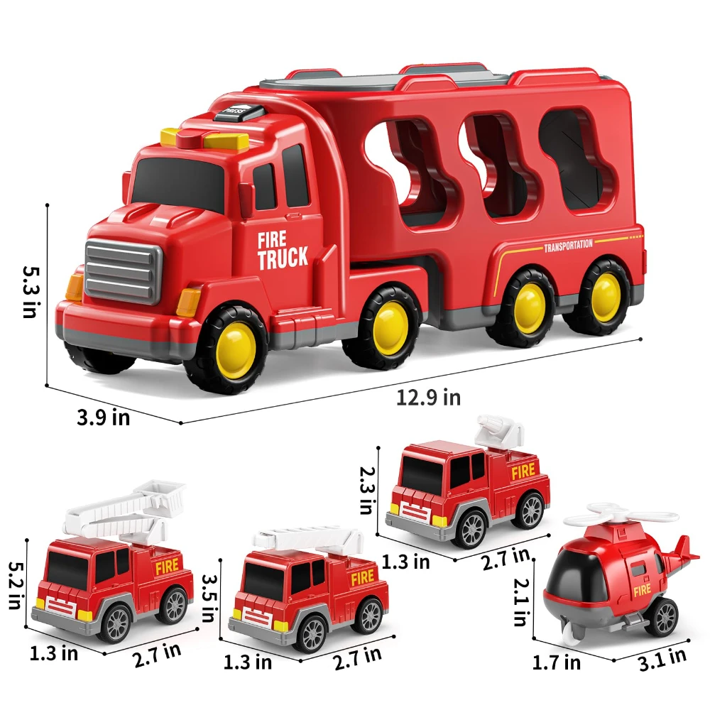 WizKidz Brinquedos de Fogo para Crianças, Caminhão Transportador 5 em 1, Veículos de Potência por Fricção para Meninos e Meninas de 3 a 9 Anos, Presentes de Aniversário.