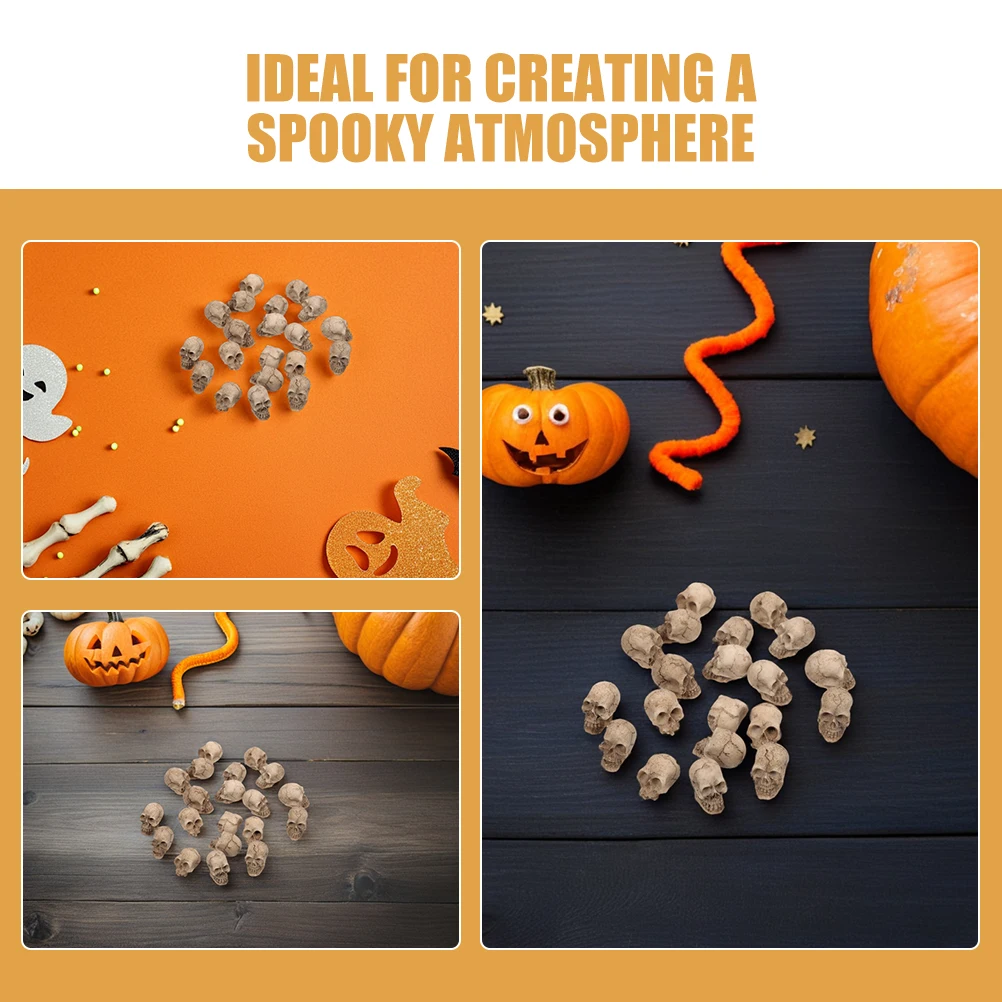 

60pcs Mini Skull Heads Gothic Small Resin Skull Ornaments For Halloween Tabletop Indoor Decorations Vase Fillers Party Props