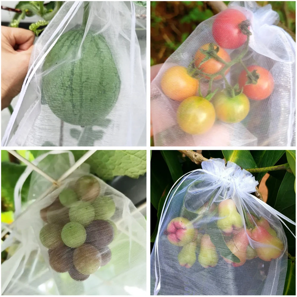 100 Pcs Strawberry Grapes Fruit Grow Bags Netting Mesh Vegetable Plant Protection Bags For Pest Control Anti-Bird Garden Supplie