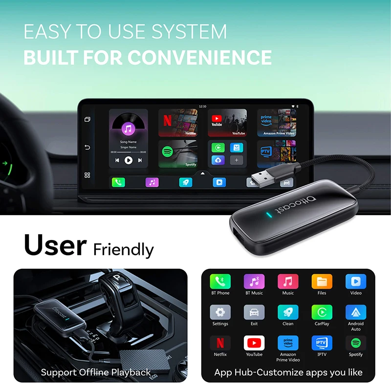 OTTOCAST Play2Video Ultra Carplay Ai Box Wireless Android Auto Adapter Built in Youtube Netflix For VW Benz Ford 99% of Cars