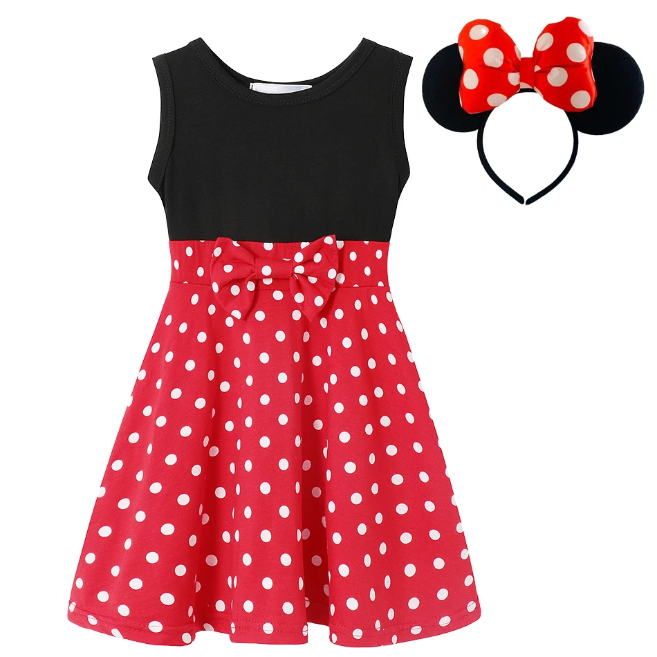 Disney 2024 Girls Princess Summer Dress Mickey Minnie Frozen Elsa Moana Belle Sundress Kids Mermaid Ariel Anna Casual Clothing