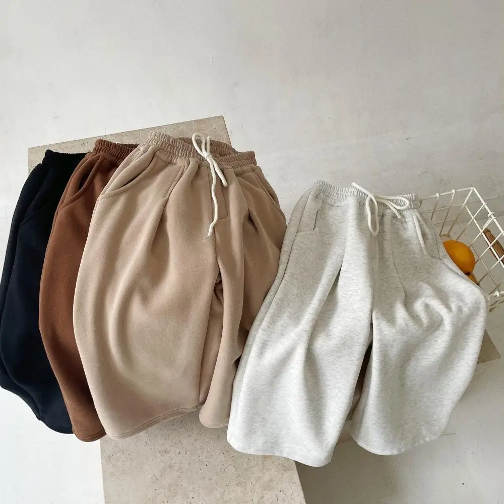 Autumn Winter Children's Warm and Velvet Pants New Style Boys and Girls Integrated Velvet Wide Leg Pants Kids Trousers