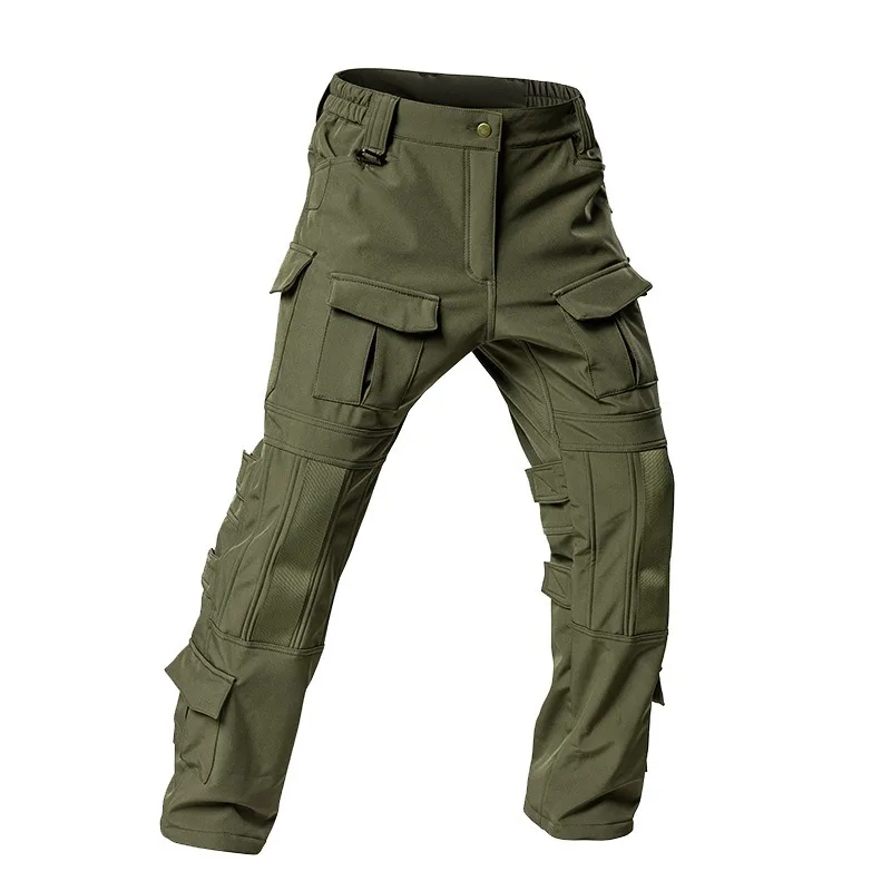 Immagine 7: Pantaloni tattici invernali da uomo, foderati in pile, con molteplici tasche, vita elasticizzata e tessuto resistente all'usura, ideali per escursioni, trekking e campeggio all'aperto.