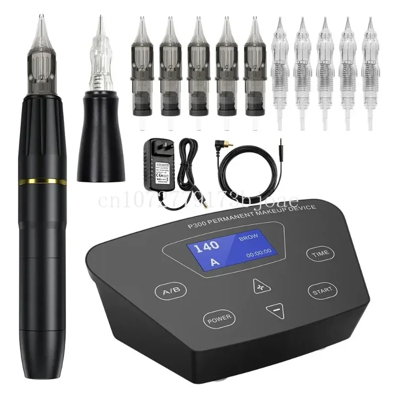 

Juego máquina tatuaje profesional P300, micromáquina tatuaje de 2 cabezales con aguja de tatuaje para cejas y labios